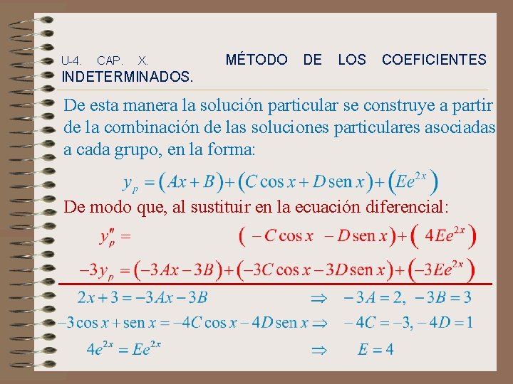 U-4. CAP. X. MÉTODO DE LOS COEFICIENTES INDETERMINADOS. De esta manera la solución particular