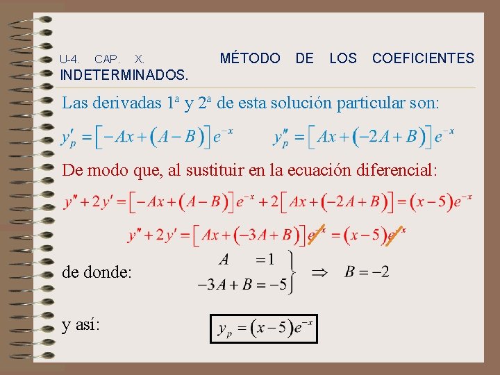 U-4. CAP. X. MÉTODO DE LOS COEFICIENTES INDETERMINADOS. Las derivadas 1ª y 2ª de