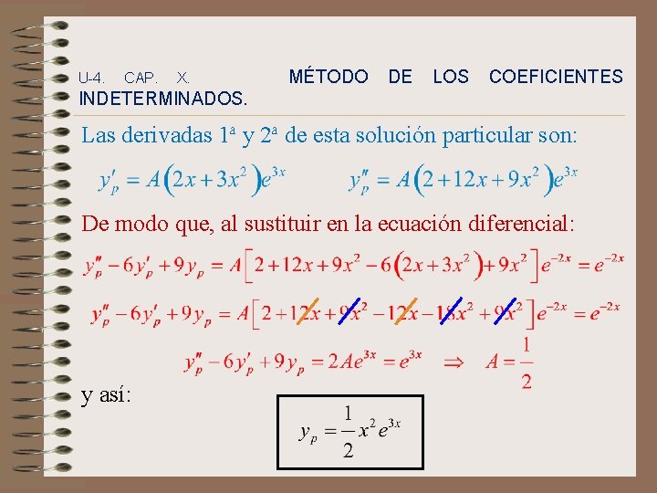U-4. CAP. X. MÉTODO DE LOS COEFICIENTES INDETERMINADOS. Las derivadas 1ª y 2ª de