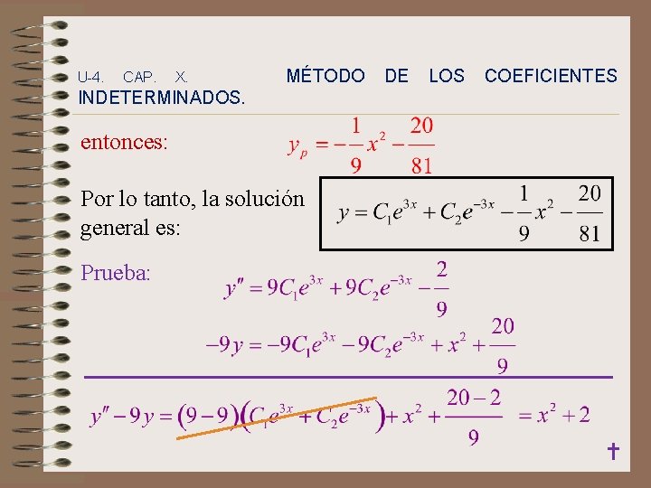 U-4. CAP. X. MÉTODO DE LOS COEFICIENTES INDETERMINADOS. entonces: Por lo tanto, la solución