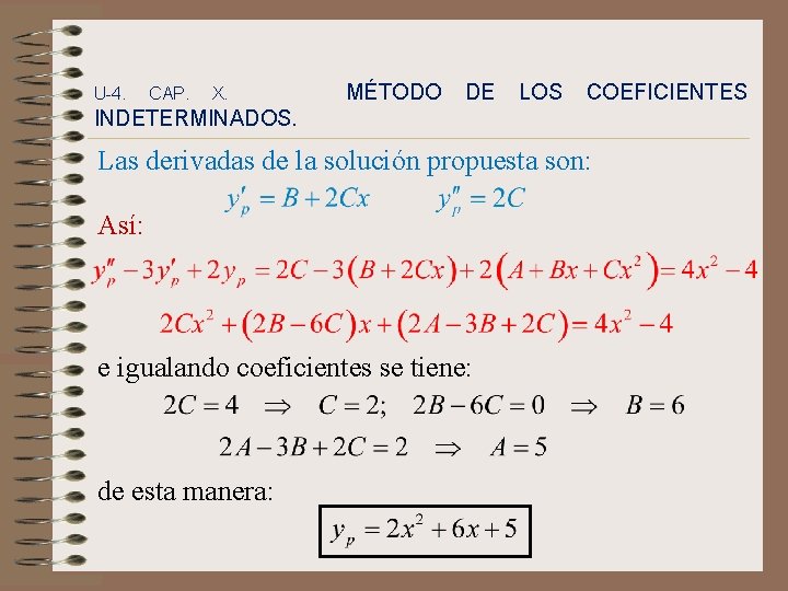 U-4. CAP. X. MÉTODO DE LOS COEFICIENTES INDETERMINADOS. Las derivadas de la solución propuesta