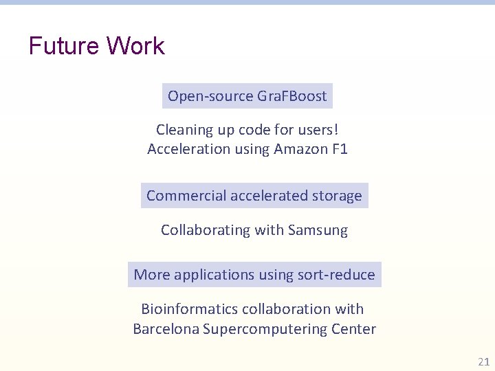 Future Work Open-source Gra. FBoost Cleaning up code for users! Acceleration using Amazon F
