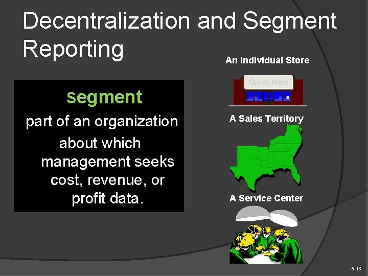 Decentralization and Segment Reporting An Individual Store Quick Mart Segment part of an organization