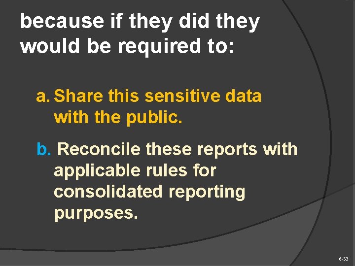 because if they did they would be required to: a. Share this sensitive data