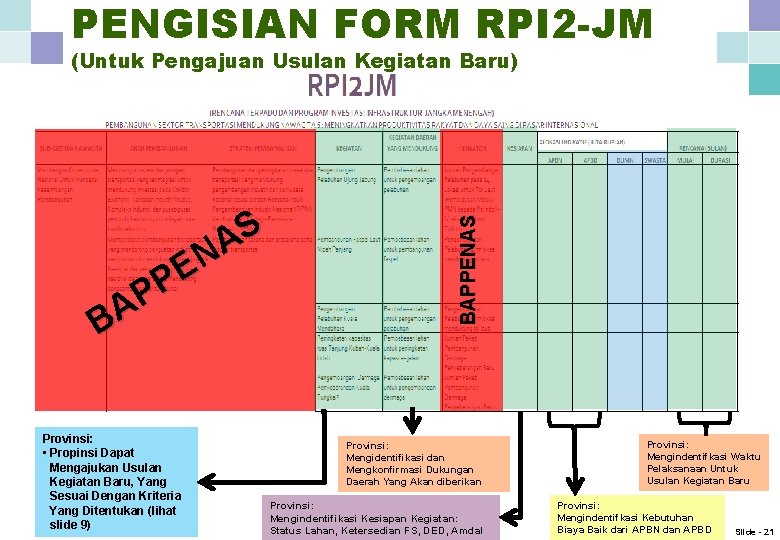 PENGISIAN FORM RPI 2 -JM S A N E P P BA Provinsi: •