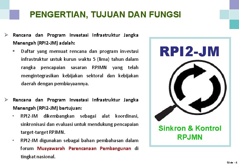 PENGERTIAN, TUJUAN DAN FUNGSI Ø Rencana dan Program Investasi Infrastruktur Jangka Menengah (RPI 2