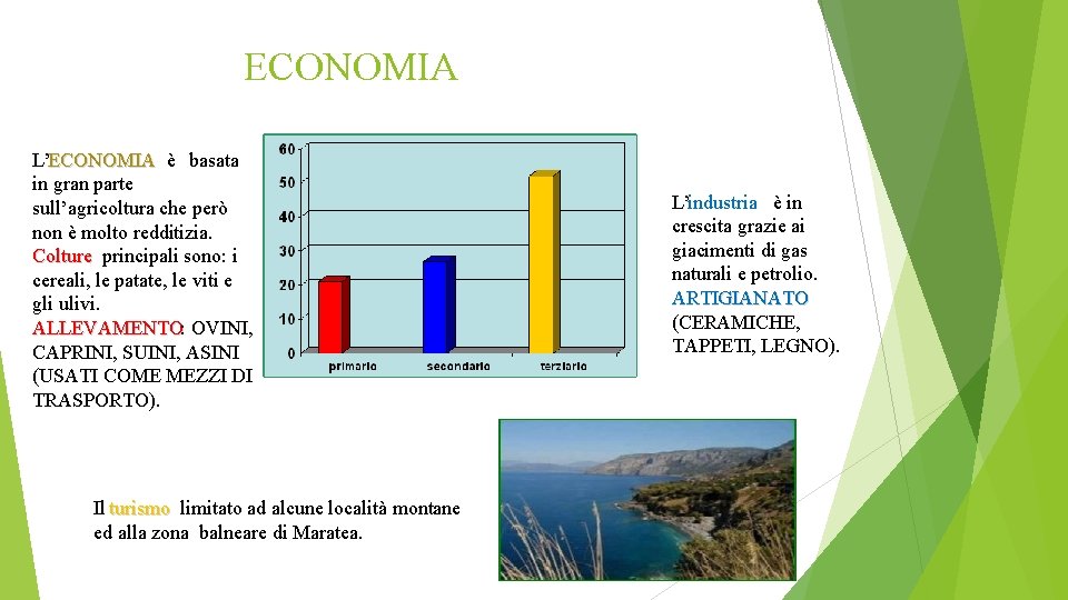 ECONOMIA L’ECONOMIA è basata in gran parte sull’agricoltura che però non è molto redditizia.