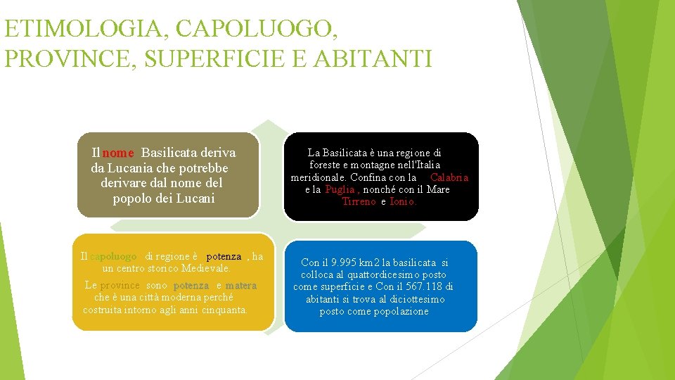 ETIMOLOGIA, CAPOLUOGO, PROVINCE, SUPERFICIE E ABITANTI Il nome Basilicata deriva da Lucania che potrebbe