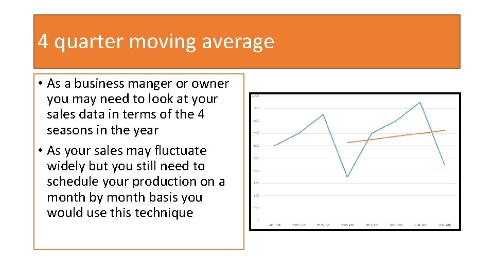 4 quarter moving average • As a business manger or owner you may need