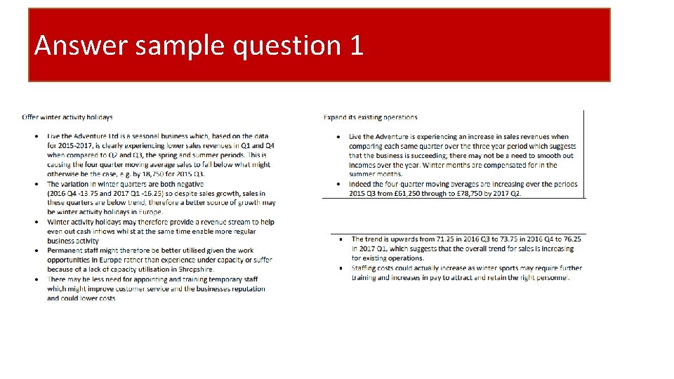 Answer sample question 1 