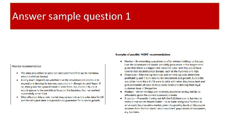 Answer sample question 1 