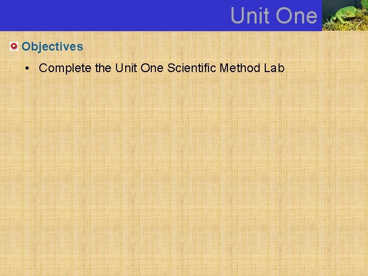 Unit One Objectives • Complete the Unit One Scientific Method Lab 