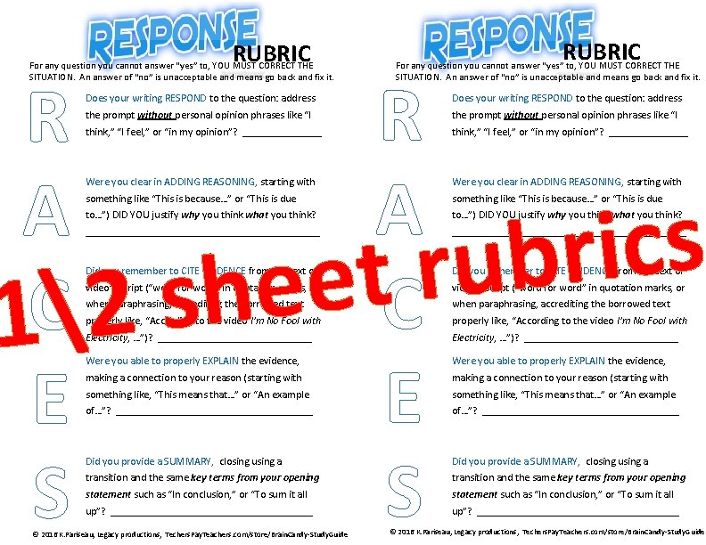 RUBRIC For any question you cannot answer “yes” to, YOU MUST CORRECT THE SITUATION.