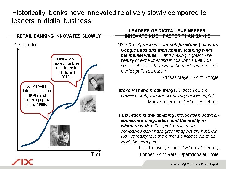 Historically, banks have innovated relatively slowly compared to leaders in digital business RETAIL BANKING