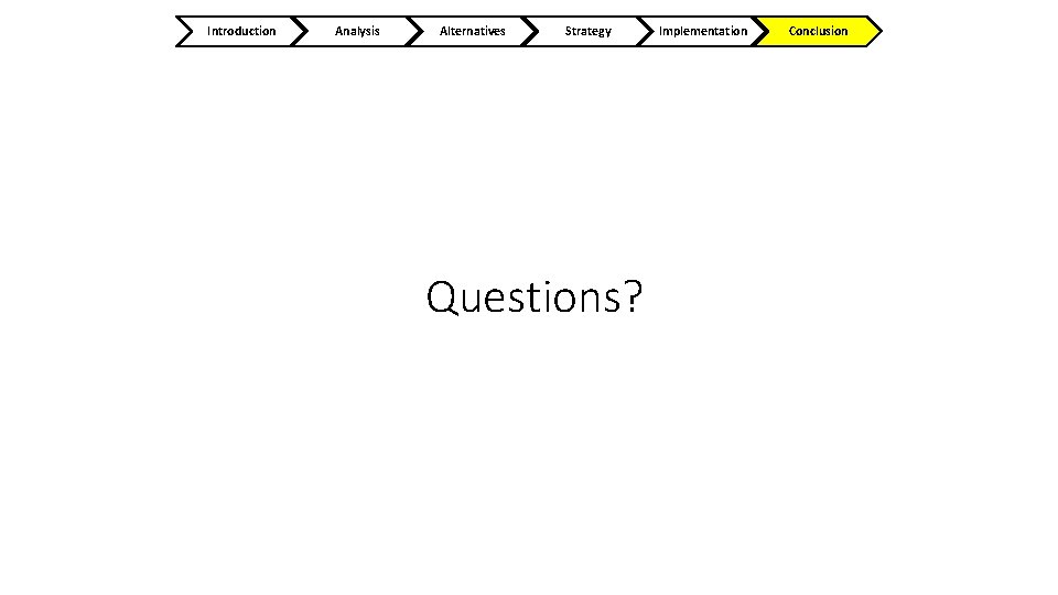 Introduction Analysis Alternatives Strategy Questions? Implementation Conclusion 