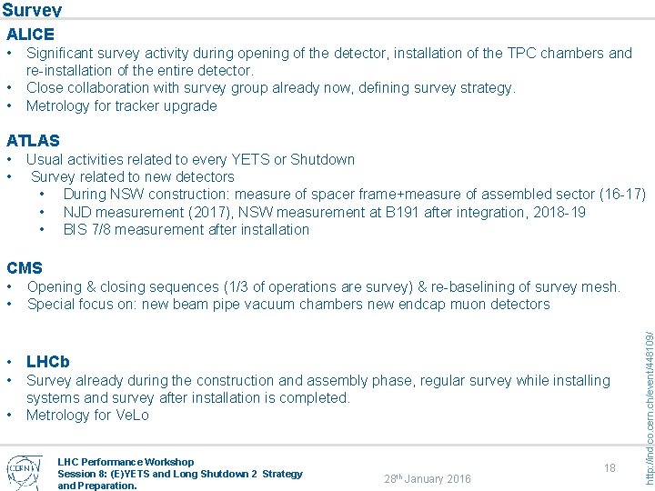 Survey ALICE • • • Significant survey activity during opening of the detector, installation