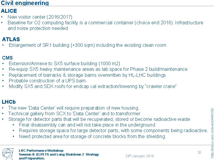 Civil engineering ALICE • • New visitor center (2016/2017) Baseline for O 2 computing