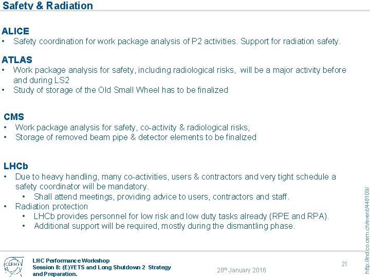 Safety & Radiation ALICE • Safety coordination for work package analysis of P 2