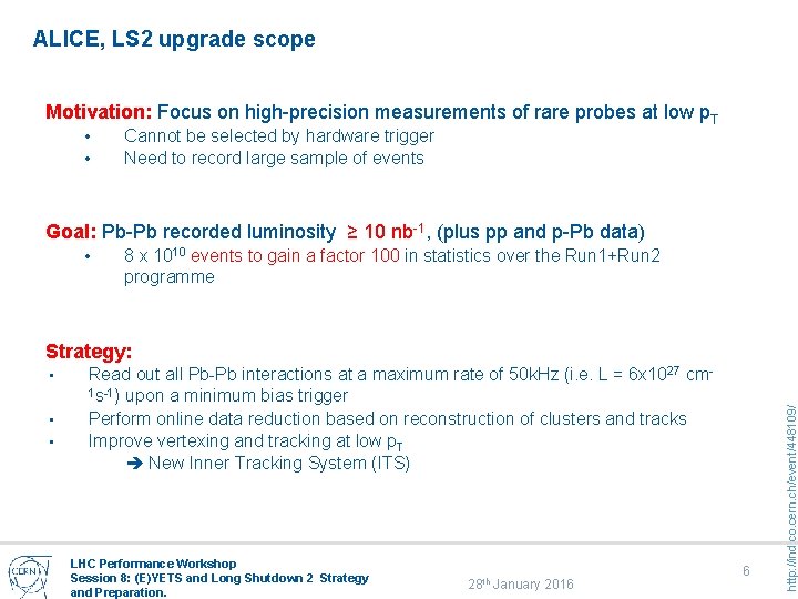 ALICE, LS 2 upgrade scope Motivation: Focus on high-precision measurements of rare probes at