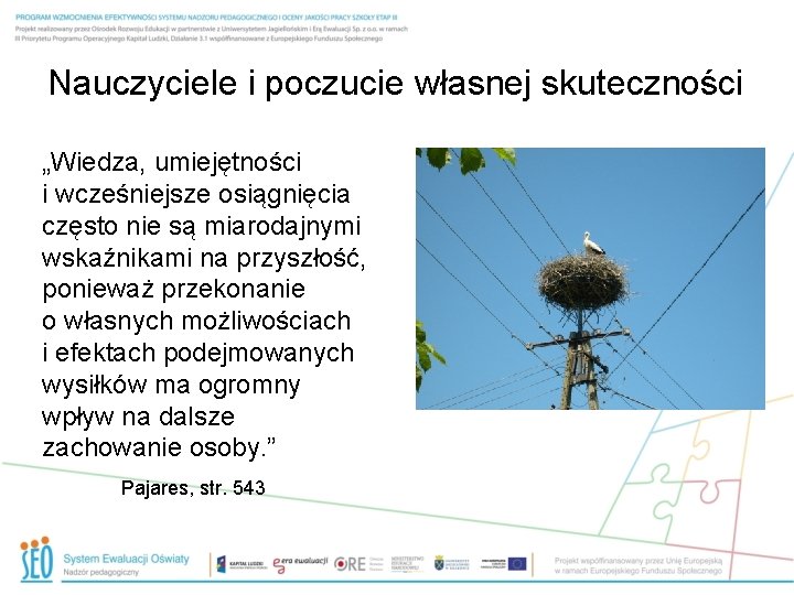 Nauczyciele i poczucie własnej skuteczności „Wiedza, umiejętności i wcześniejsze osiągnięcia często nie są miarodajnymi