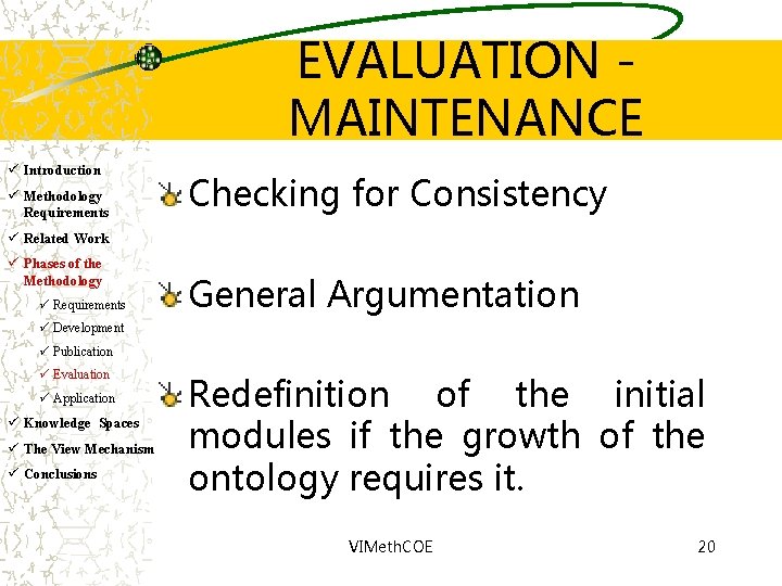 EVALUATION MAINTENANCE ü Introduction ü Methodology Requirements Checking for Consistency ü Related Work ü