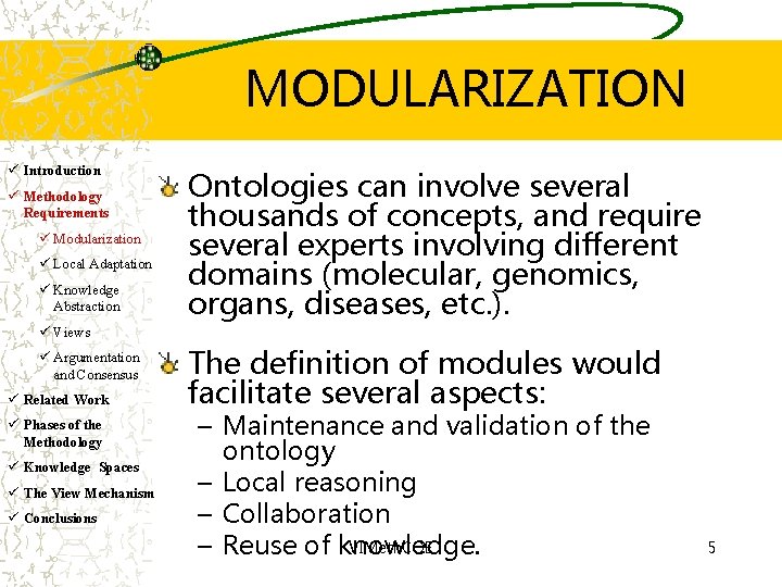 MODULARIZATION ü Introduction ü Methodology Requirements ü Modularization ü Local Adaptation ü Knowledge Abstraction