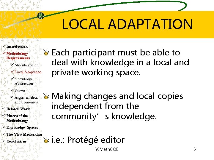 LOCAL ADAPTATION ü Introduction ü Methodology Requirements ü Modularization ü Local Adaptation ü Knowledge