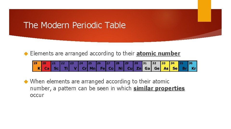 The Modern Periodic Table Elements are arranged according to their atomic number When elements