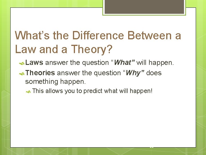 What’s the Difference Between a Law and a Theory? Laws answer the question “What”