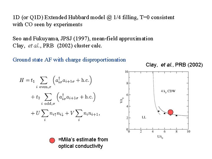 1 D (or Q 1 D) Extended Hubbard model @ 1/4 filling, T=0 consistent