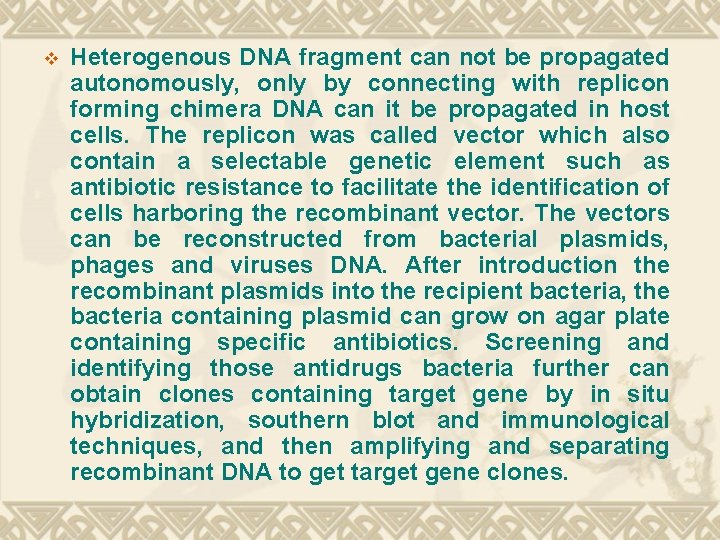 v Heterogenous DNA fragment can not be propagated autonomously, only by connecting with replicon