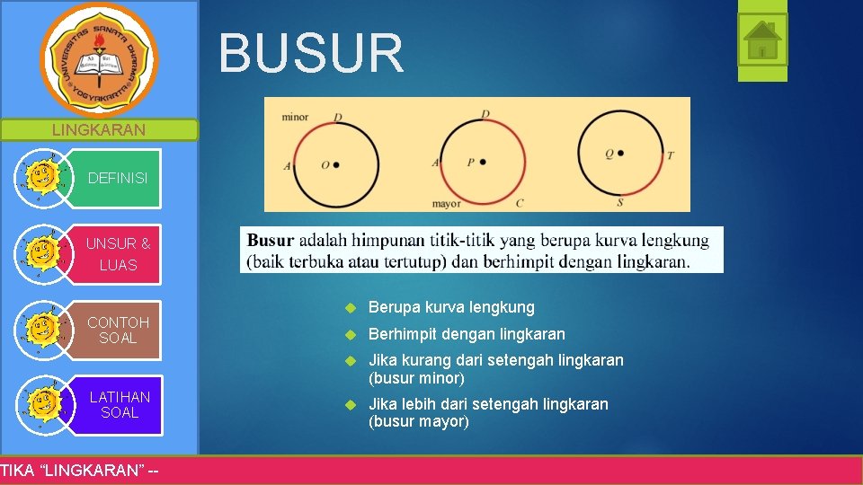 BUSUR LINGKARAN DEFINISI UNSUR & LUAS CONTOH SOAL LATIHAN SOAL TIKA “LINGKARAN” -- Berupa