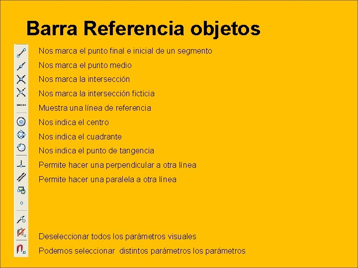 Barra Referencia objetos Nos marca el punto final e inicial de un segmento Nos