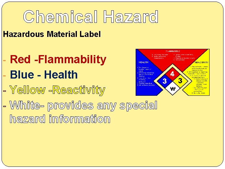 Chemical Hazardous Material Label - Red -Flammability - Blue - Health - Yellow -Reactivity
