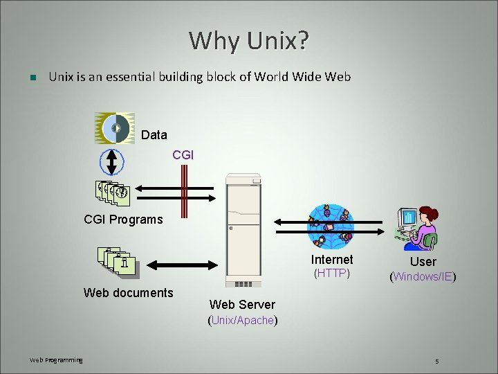 Why Unix? n Unix is an essential building block of World Wide Web Data