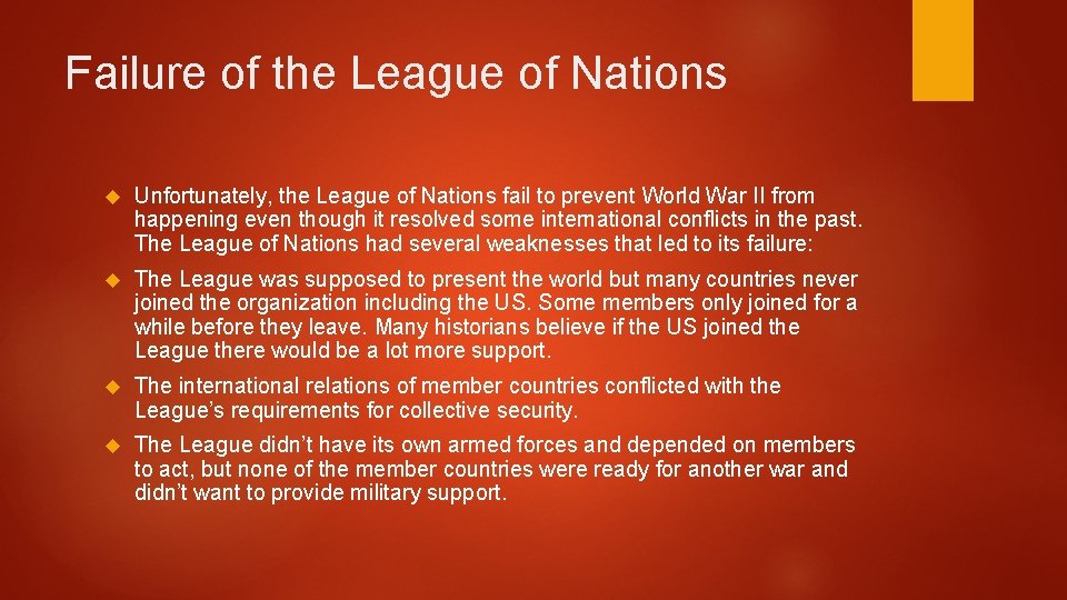 Failure of the League of Nations Unfortunately, the League of Nations fail to prevent