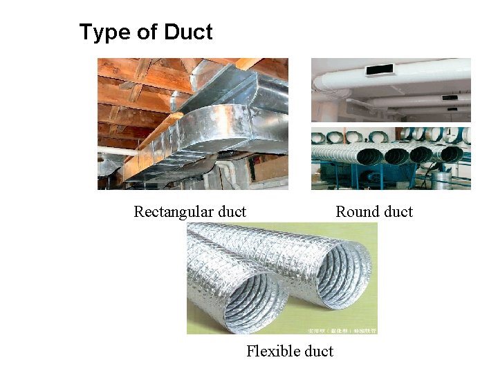 Type of Duct Rectangular duct Round duct Flexible duct 