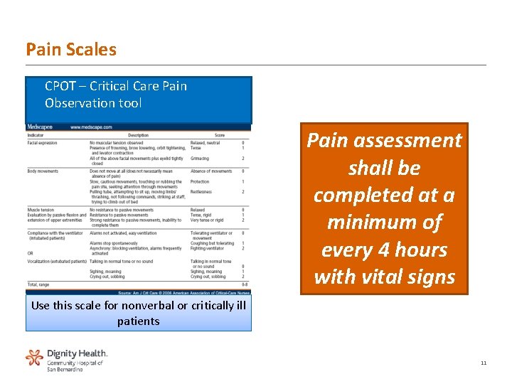 Pain Scales • CPOT – Critical Care Pain Observation tool Pain assessment shall be Pain Scales • CPOT – Critical Care Pain Observation tool Pain assessment shall be