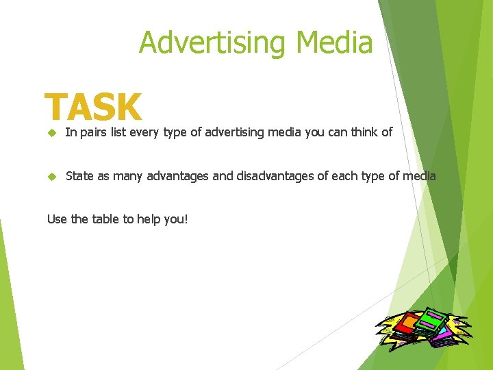Advertising Media TASK In pairs list every type of advertising media you can think