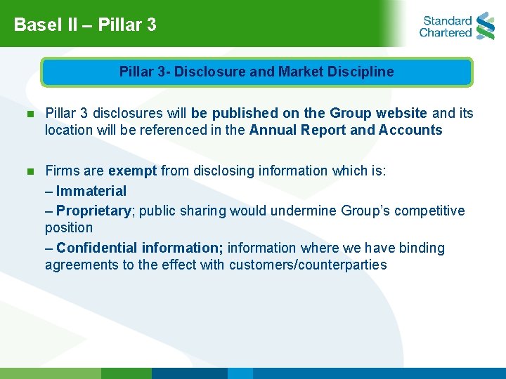 Basel ll – Pillar 3 - Disclosure and Market Discipline n Pillar 3 disclosures