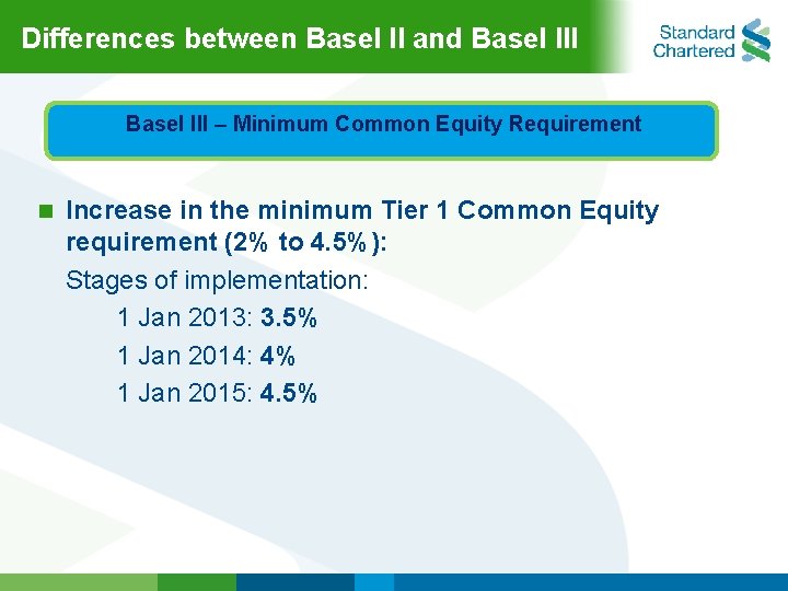 Differences between Basel II and Basel IIl Basel lll – Minimum Common Equity Requirement