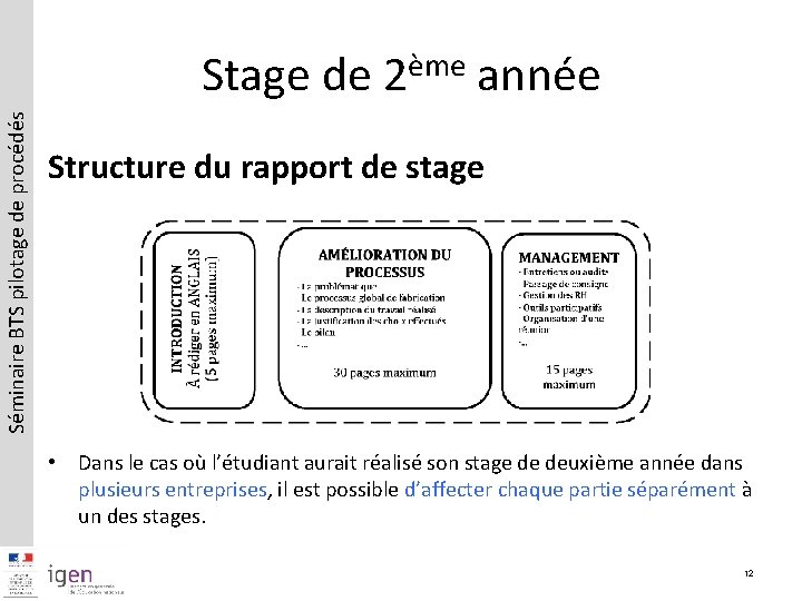 Séminaire BTS pilotage de procédés Stage de 2ème année Structure du rapport de stage