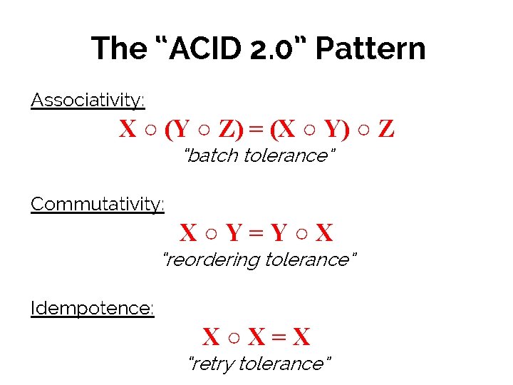 The “ACID 2. 0” Pattern Associativity: X ○ (Y ○ Z) = (X ○