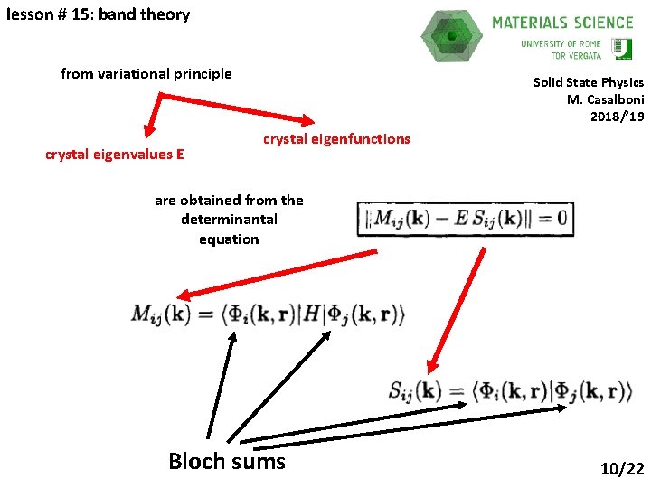 lesson # 15: band theory from variational principle crystal eigenvalues E Solid State Physics