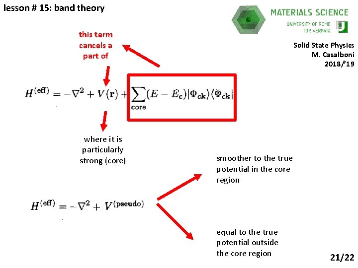 lesson # 15: band theory this term cancels a part of where it is