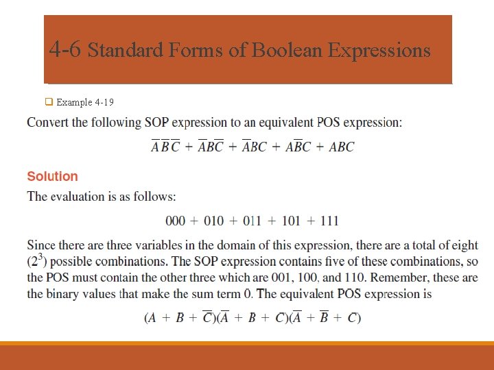 4 -6 Standard Forms of Boolean Expressions q Example 4 -19 4 -6 Standard Forms of Boolean Expressions q Example 4 -19