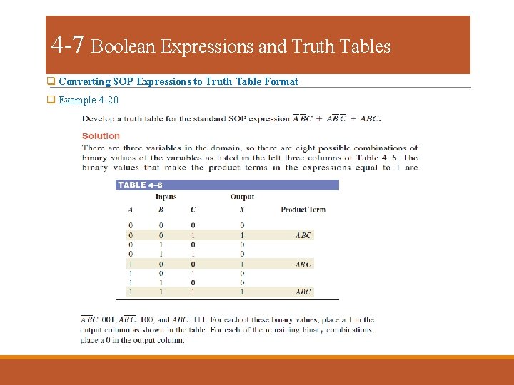4 -7 Boolean Expressions and Truth Tables q Converting SOP Expressions to Truth Table 4 -7 Boolean Expressions and Truth Tables q Converting SOP Expressions to Truth Table