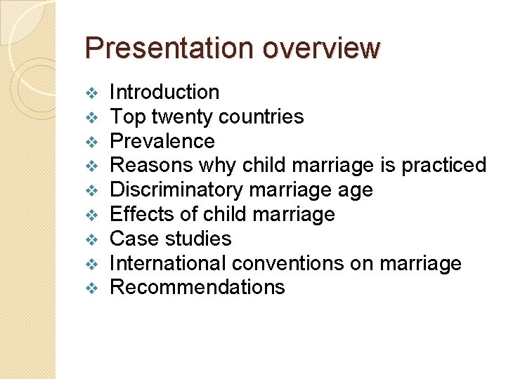 Presentation overview v v v v v Introduction Top twenty countries Prevalence Reasons why