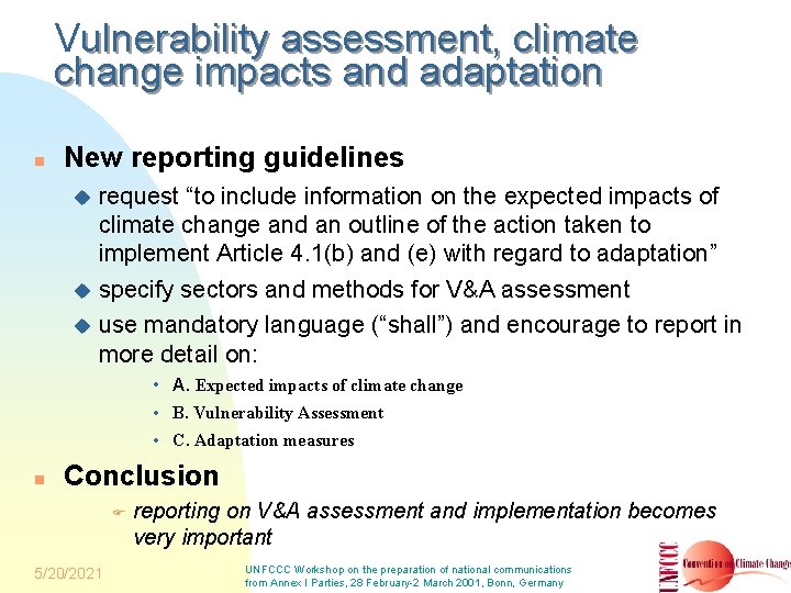 Reporting on vulnerability assessment climate change impacts and
