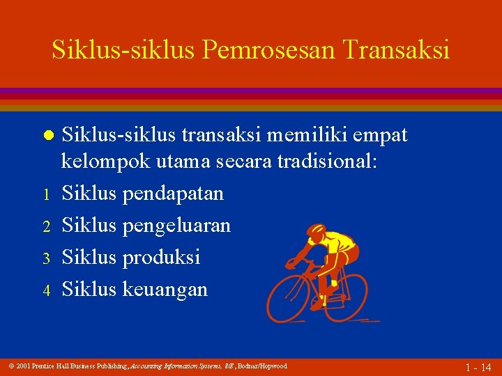 Siklus-siklus Pemrosesan Transaksi l 1 2 3 4 Siklus-siklus transaksi memiliki empat kelompok utama